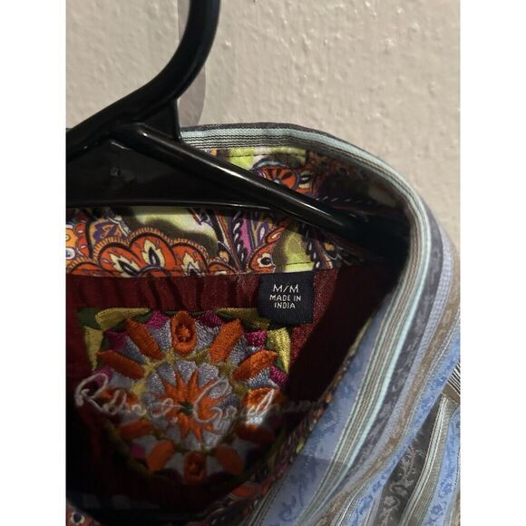 Robert Graham Mens Medium Long Sleeve Button Up Shirt Blue Flip Cuff - Picture 4 of 6